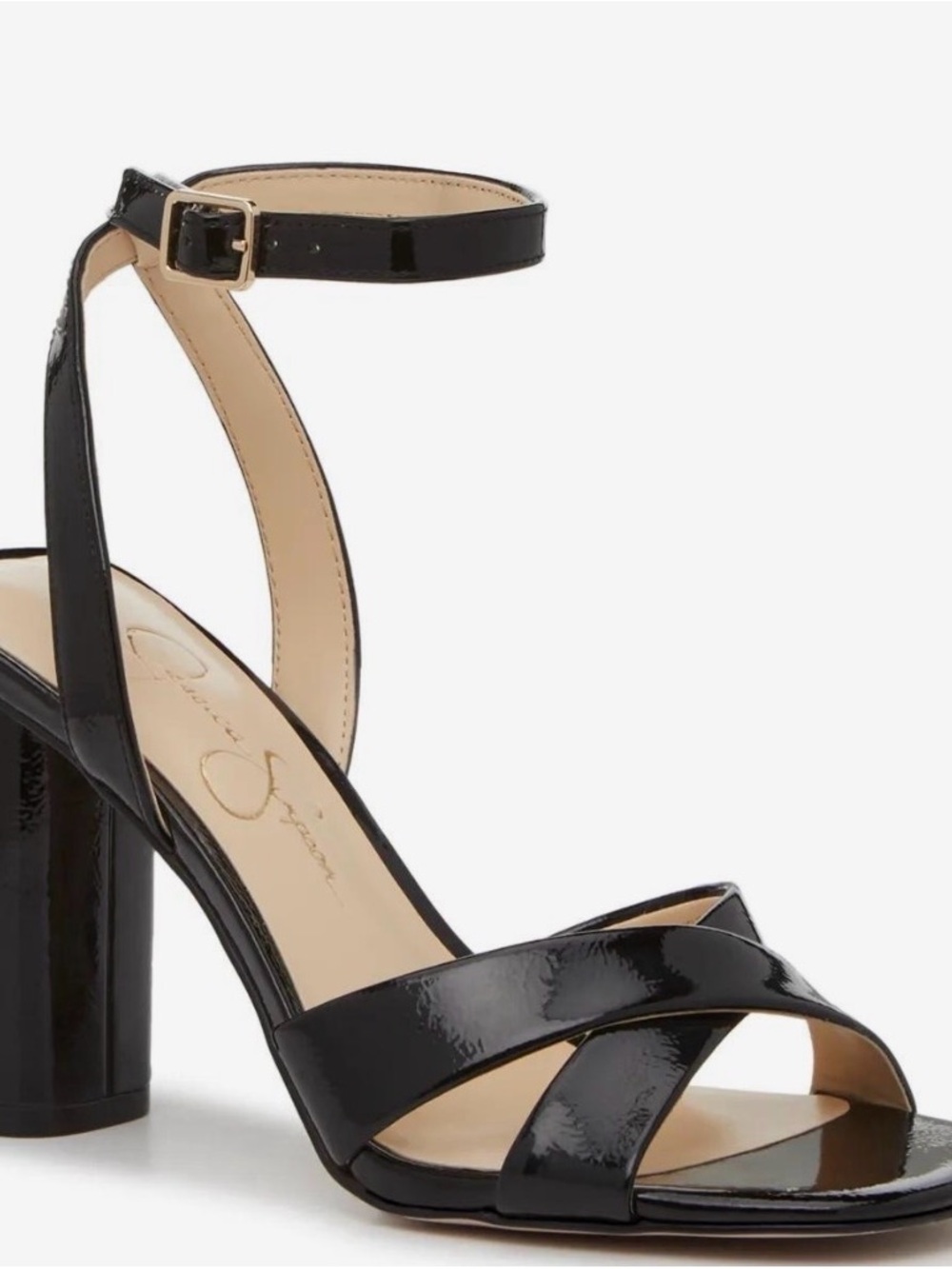 Jessica Simpson Black Patent Ankle-Strap Block Heel Sandals